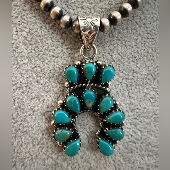 ❤️ Kingman Robins Egg Blue Turquoise Sterling STATEMENT NAJA Pendant 10.8G / 2”L - Picture 3 of 12